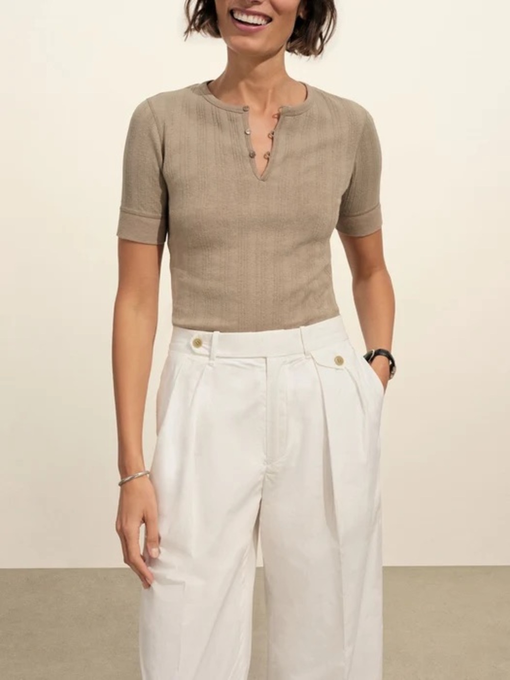 Buck Mason Heirloom Rib Base Henley Top in Marsh Fern